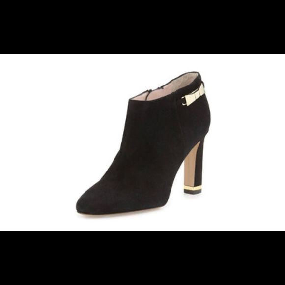 Kate Spade Aldaz Black Suede Gold Bow Ankle Boots Sz 9 - Picture 2 of 8